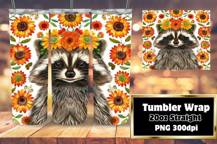 Fun Floral Raccoon Tumbler Wrap - 20oz Sublimation