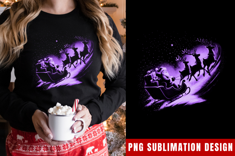 Santa Sleigh PNG, Christmas Holiday Sublimation PNG
