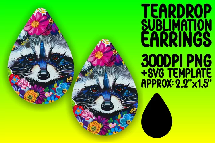 Raccoon with Flowers Sublimation Design for Teardrop