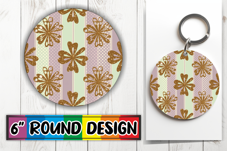 Blissful Round Ornaments Design PNG, Gold Flower