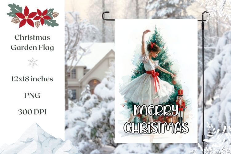 Merry Christmas Garden Flag Print, Winter Ballerina PNG