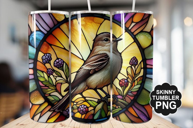Eastern Phoebe Single Bird Stained Glass - Tumble Design