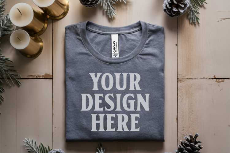 Christmas Bella Canvas 3001 Athletic Heather Folded Tshirt