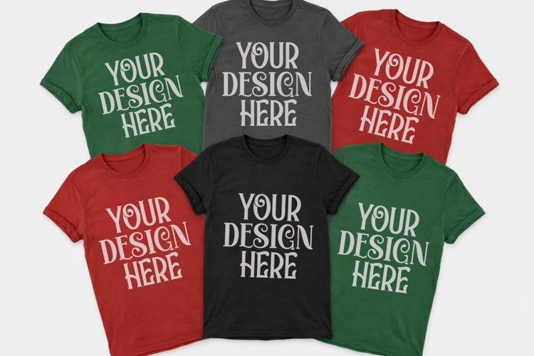 Christmas Family Matching Shirt Mockup | Cozy Boho Flat Lay