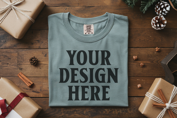Bay Comfort Colors 1717 Christmas Folded T-Shirt Mockup