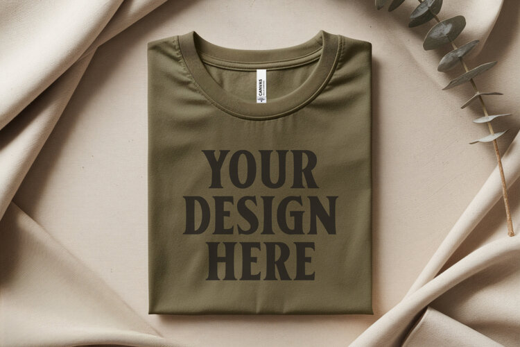Heather Olive Bella Canvas 3001 Flat Lay T-Shirt Mockup example image 1