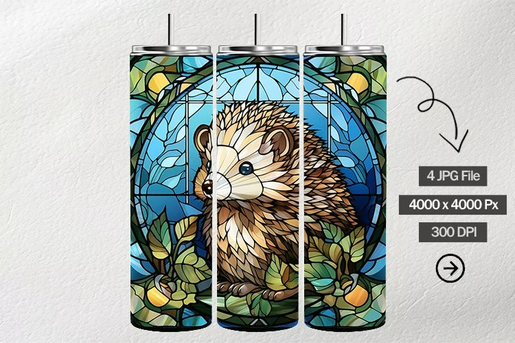 Hedgehog Stained Glass Square Coaster - 04 Variations