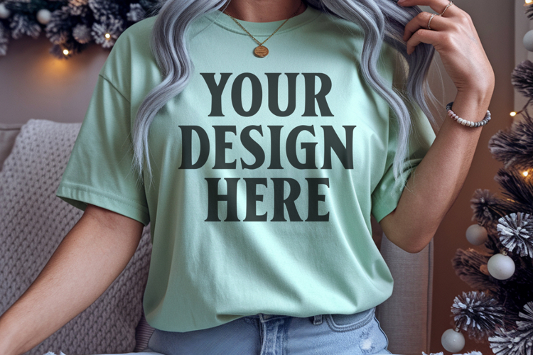Comfort Colors 1717 Bay Christmas T-Shirt Mockup, Boho