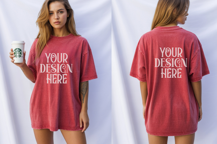 Crimson Comfort Colors 1717 Front   back T shirt Mockup