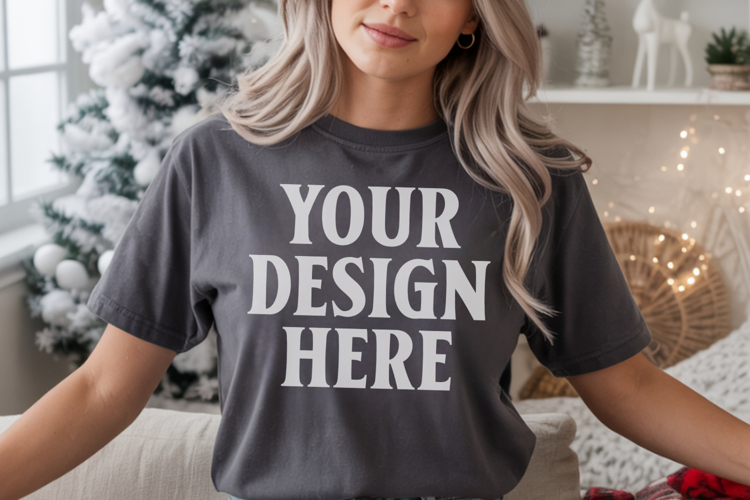 Christmas Comfort Colors 1717 Pepper T-Shirt Mockup Real