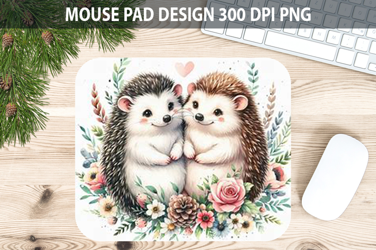 Watercolor Hedgehog Mouse Pad Sublimation - Valentines PNG