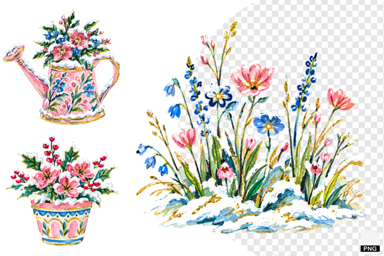 Snowy Meadow Wildflowers Clipart