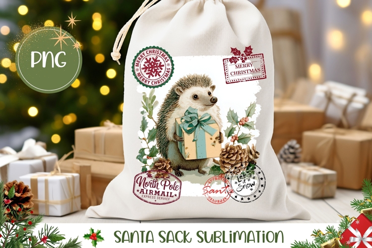 Cartoon Hedgehog Santa Sack, Christmas Gift Bag Template