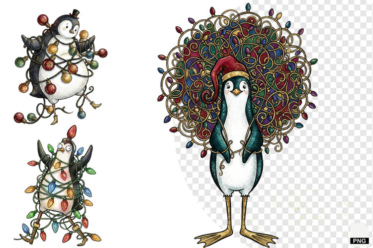 Whimsical Christmas Penguin PNG example image 1