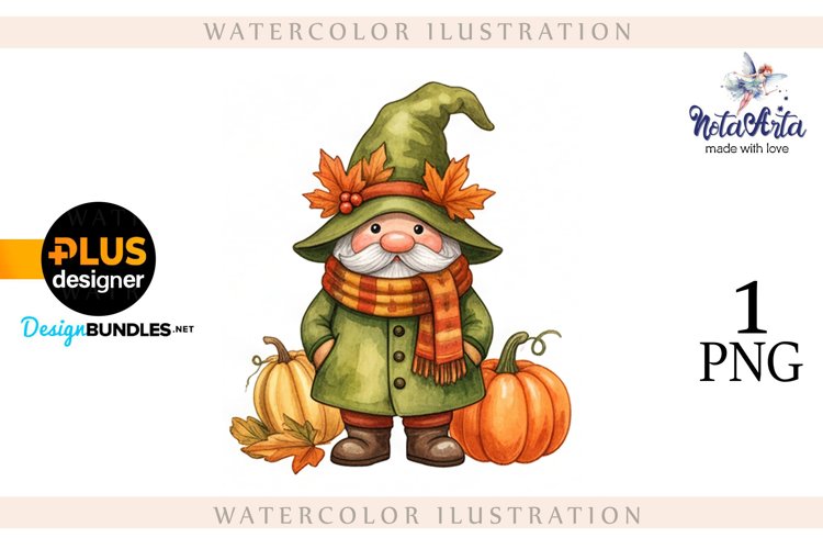 Gnomes with Pumpkin Harvest in Watercolor Style