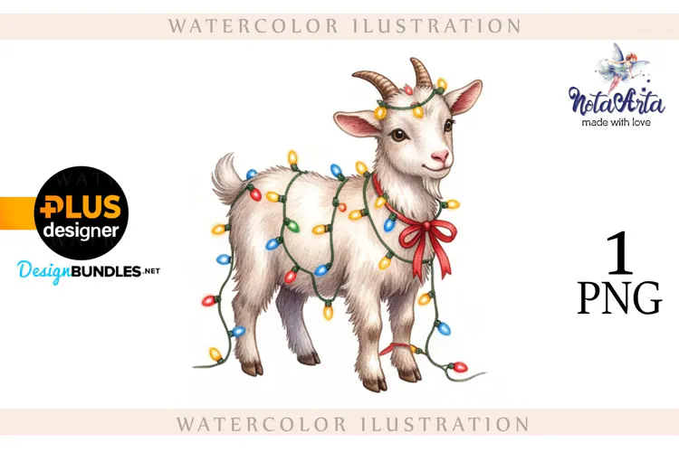 Christmas Goat in Watercolor Style