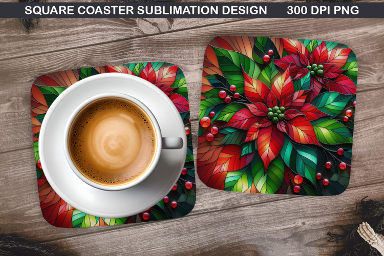 Poinsettias Coaster Sublimation, Christmas Coaster PNG