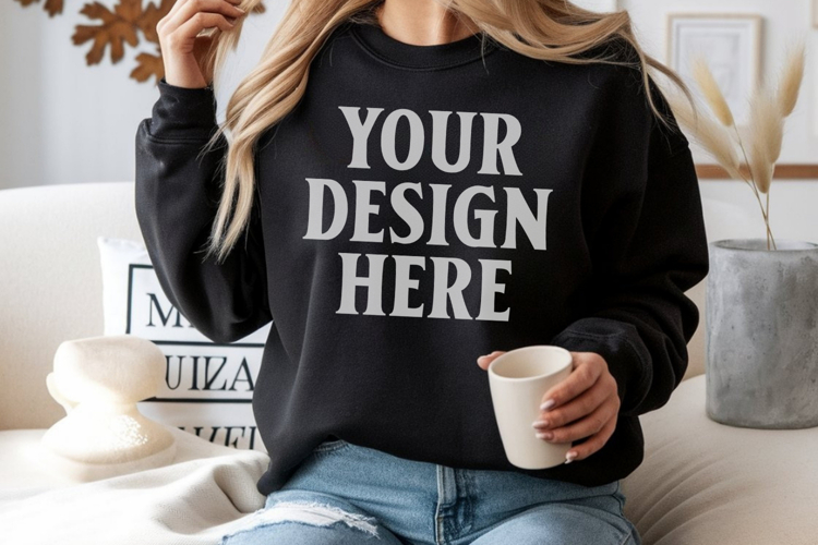 Gildan 18000 Black Mockup , Crewneck Sweatshirt Boho Mock-up