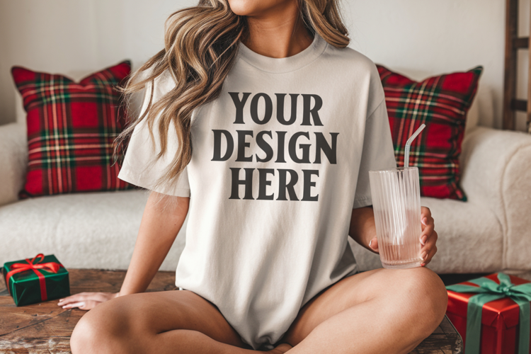 Ivory Christmas Comfort Colors 1717 T-shirt Mockup
