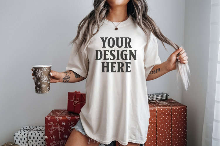 Ivory Christmas Comfort Colors 1717 TShirt Mockup, CC 1717