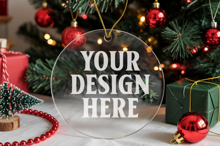 Acrylic Christmas Ornament Mockups | Clear Round Holiday