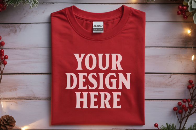 Gildan 64000 Red Folded Christmas Flat Lay T-shirt