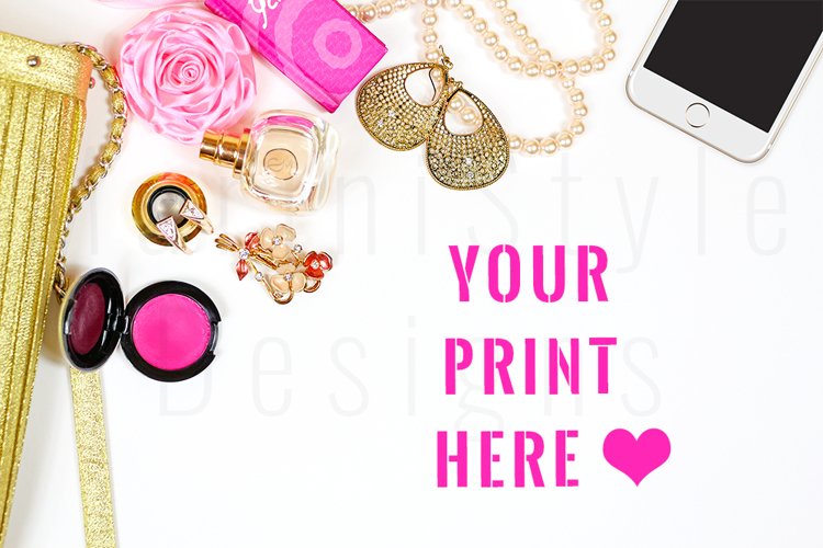 Feminine Styled Stock Desktop Mockup, Flatlay Stock Photo 24