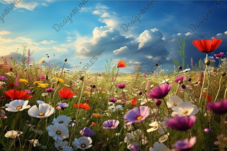 Wild Flower Example Vibrant wildflower meadow at sunset (4305110)