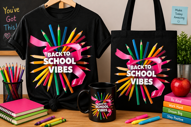 Back to School Vibes PNG | Colorful Pencil School Design