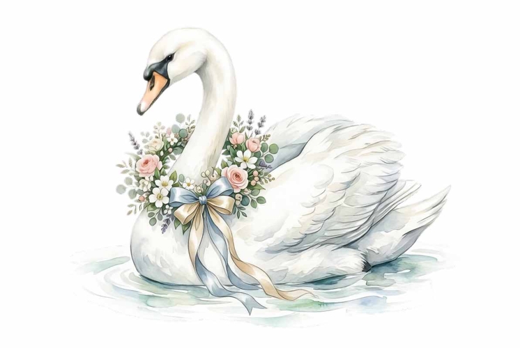 Watercolor white swan clipart