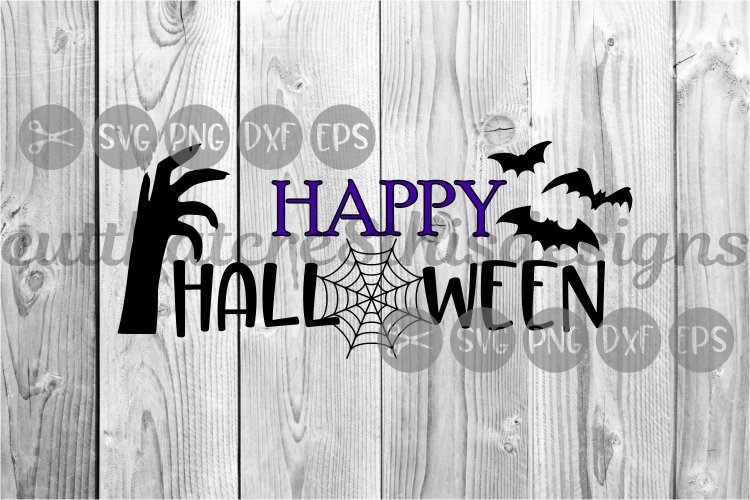 Happy Halloween, Web, Creepy Hand, Bats, Cut File, SVG. example image 1