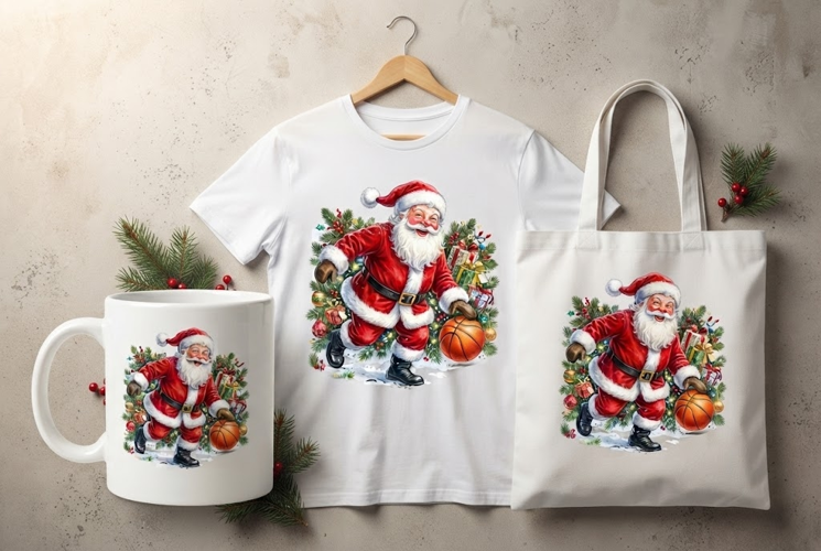 Christmas Basketball Santa Holiday Design