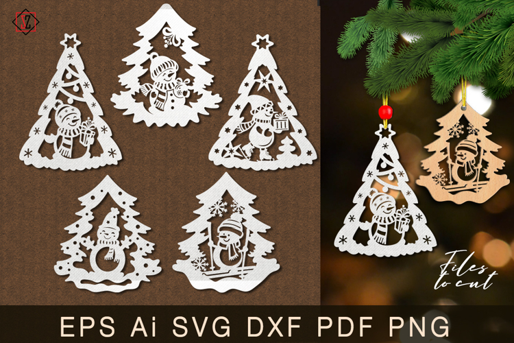 Christmas tree decorations with snowmen. Cut out