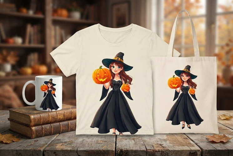 Halloween Witch PNG | Cute Witch with Pumpkins Clipart