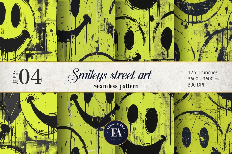 Black Smiley Face Digital Paper | Street graffiti Pattern