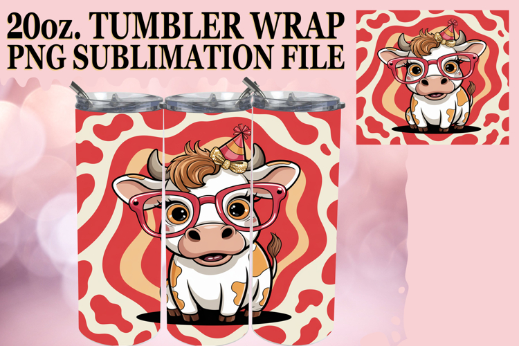 Radiant Smiles 20oz tumbler wrap, Cute Cow
