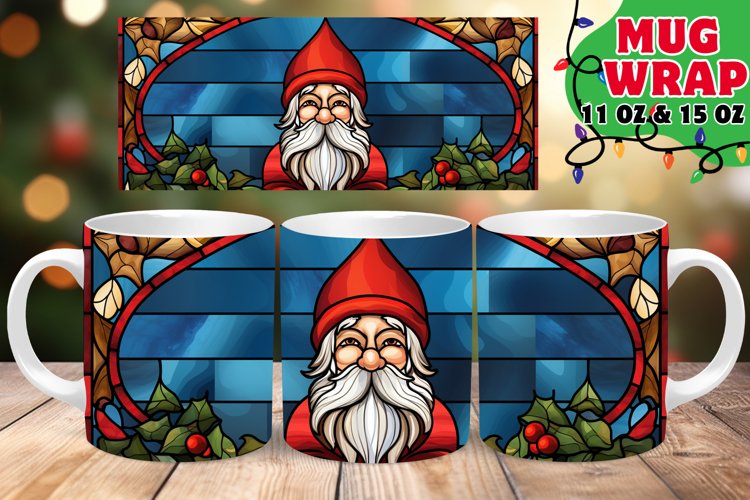 Christmas Santa Stained Glass Wonder 11oz 15oz Mug Wrap