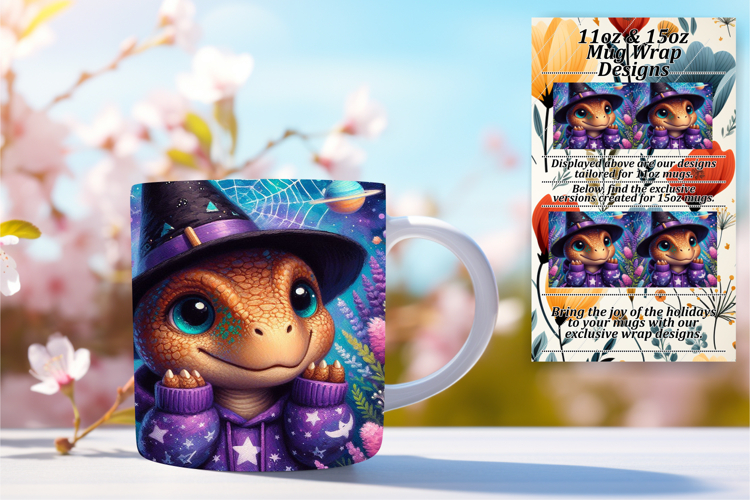 Trendy 11oz Mug Wrap Png Artwork , Halloween Dino