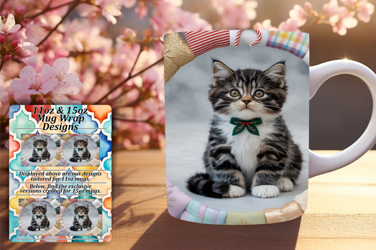 Elegant 15oz Mug Wrap Png Template , Holiday Pets