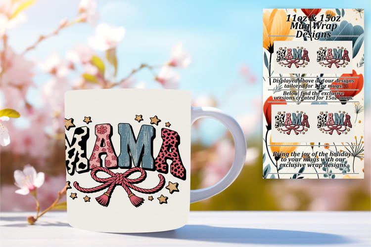 Trendy 11oz Mug Wrap Png Design , Mama