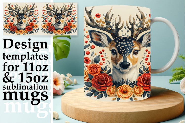Watercolor Deer Spring Mug Wrap Design Sublimation example image 1