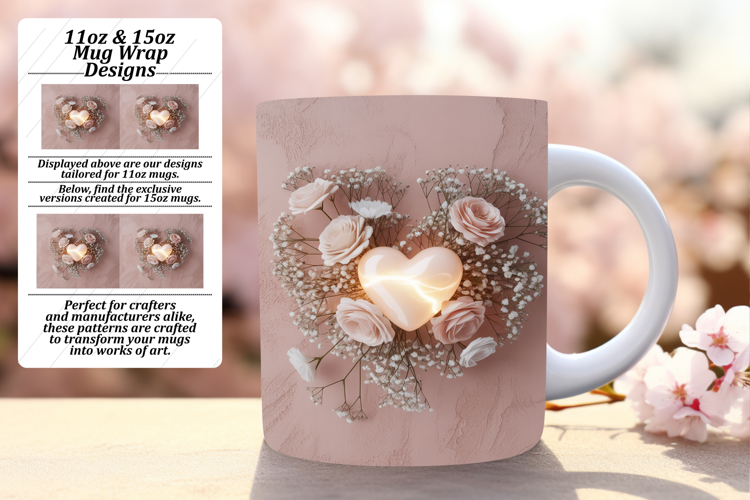 Customized Png For 15oz Mug Wrap , 3D Heart