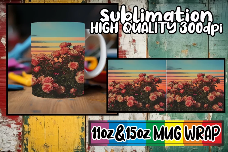 Retro Blossoms: Spring Mug Wrap SublimatSpring Retro Floral