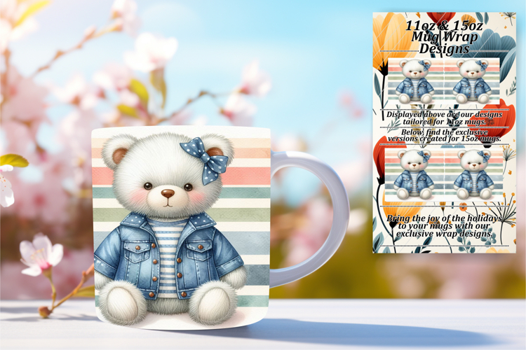 Festive 11oz Mug Wrap Png Artwork , Teddy Bear