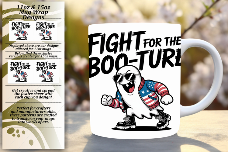 Classic 11oz Mug Wrap Png Design , Funny Ghost