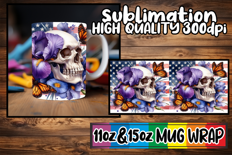 Cheerful smiles 11oz 15oz sublimation wrap, Skull USA
