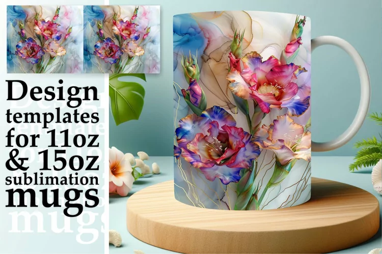 Glittery 3D Floral Wonderland Mug Wrap: Sublimation - 11oz/1