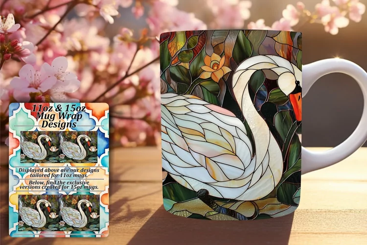 Sublimation Mug Wrap Design with Elegant Birds
