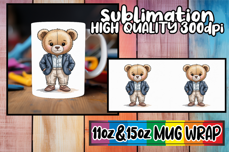 Nostalgic dreams 11oz 15oz mug wrap, Teddy Bear