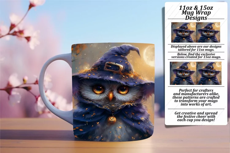 Spring Owl Mug Wrap for Sublimation Design 11oz 15oz
